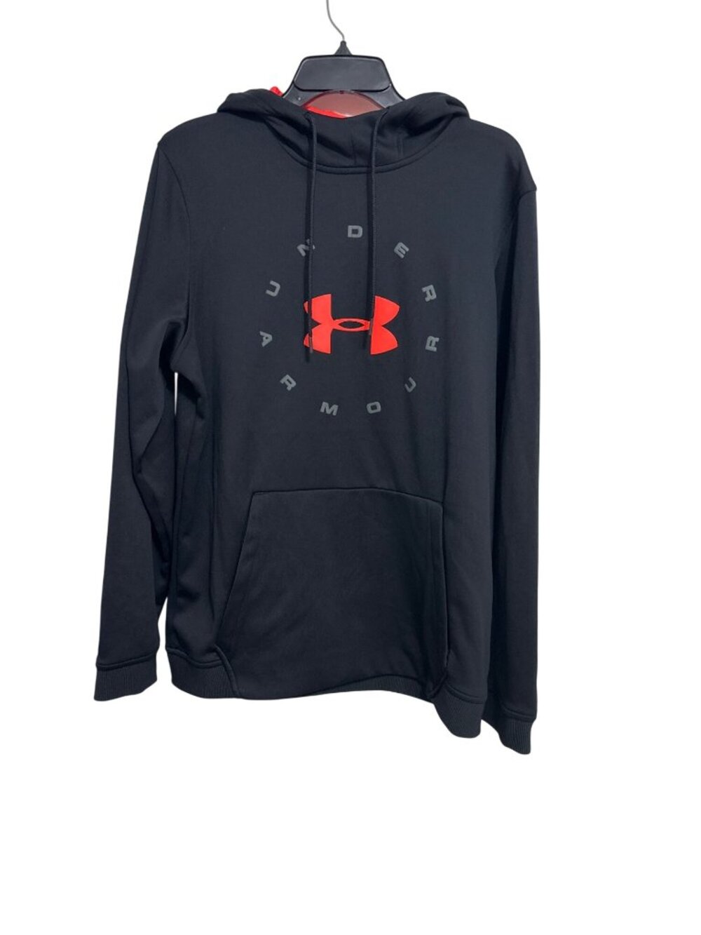 Under Armour Mens ColdGear Black Hoodie With pink Logo Loose Fit Size Large